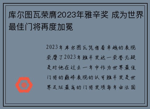 库尔图瓦荣膺2023年雅辛奖 成为世界最佳门将再度加冕